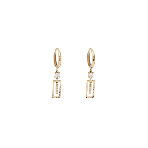 Hanging Charm CZ Huggie Earrings (14K)