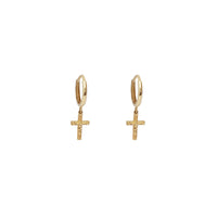 Hanging Crucifix Huggie Earrings (14K)