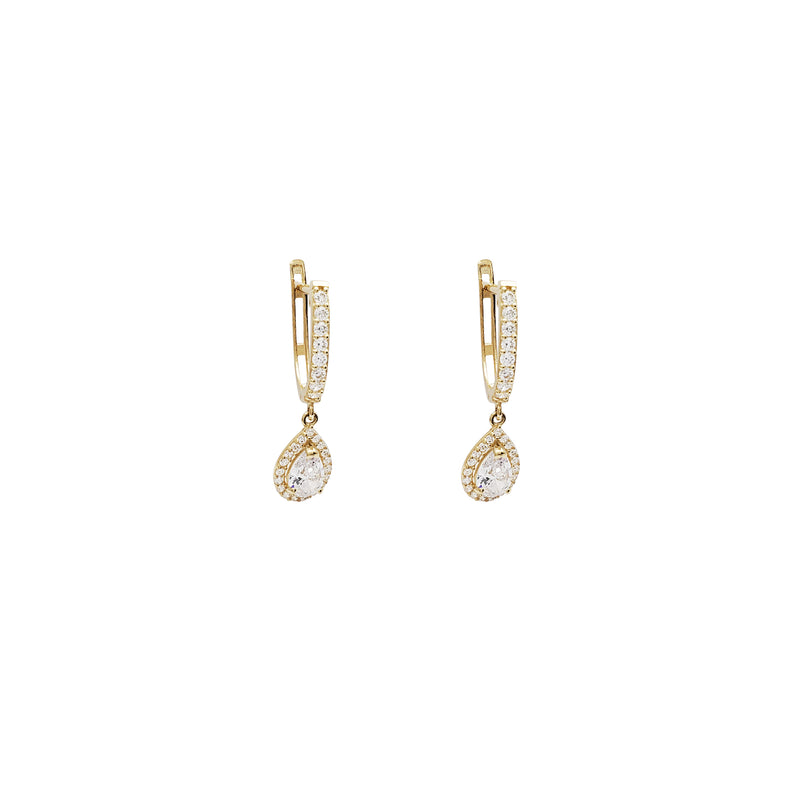 Hanging Drop CZ Huggie Earrings (14K)