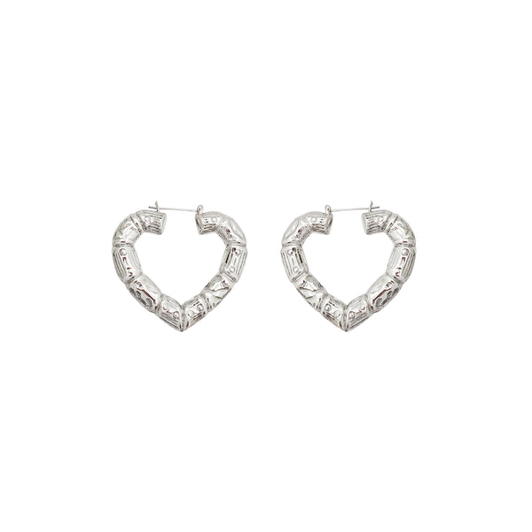 Heart Shape Bamboo Hoop Earrings (Silver)