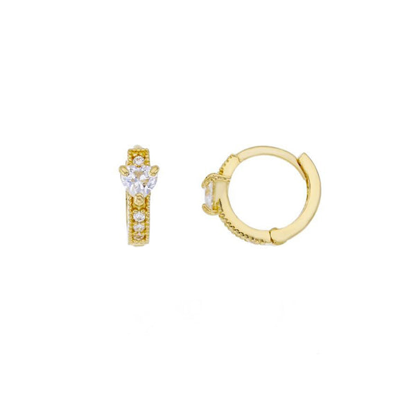 Heart Shaped Stone CZ Huggie Earrings (14K)