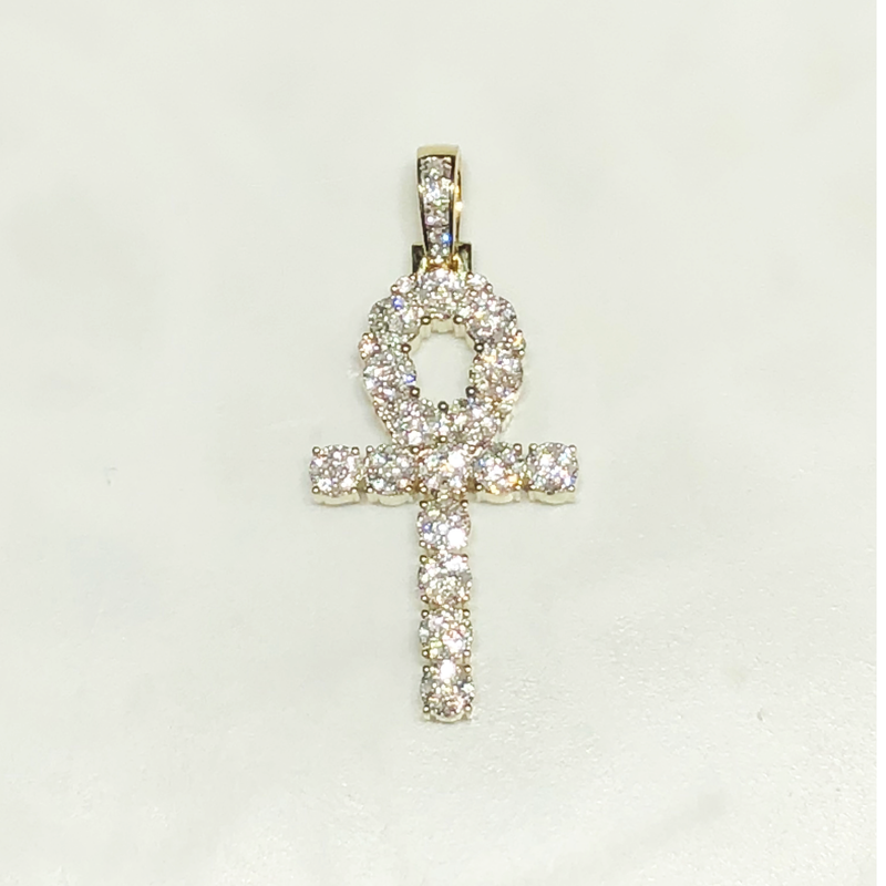 Iced-Out Diamond Ankh Pendant yellow (14K) front - Popular Jewelry - New York