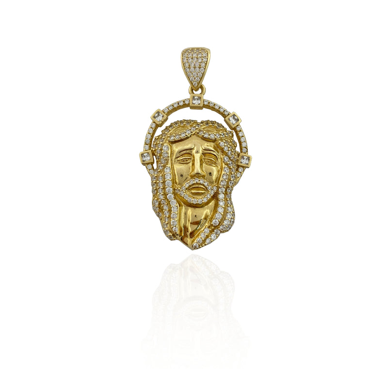 Iced-Out Halo Jesus Pendant (14K)