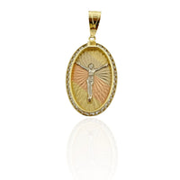 Tri-Color Oval Jesus Pendant (14K)