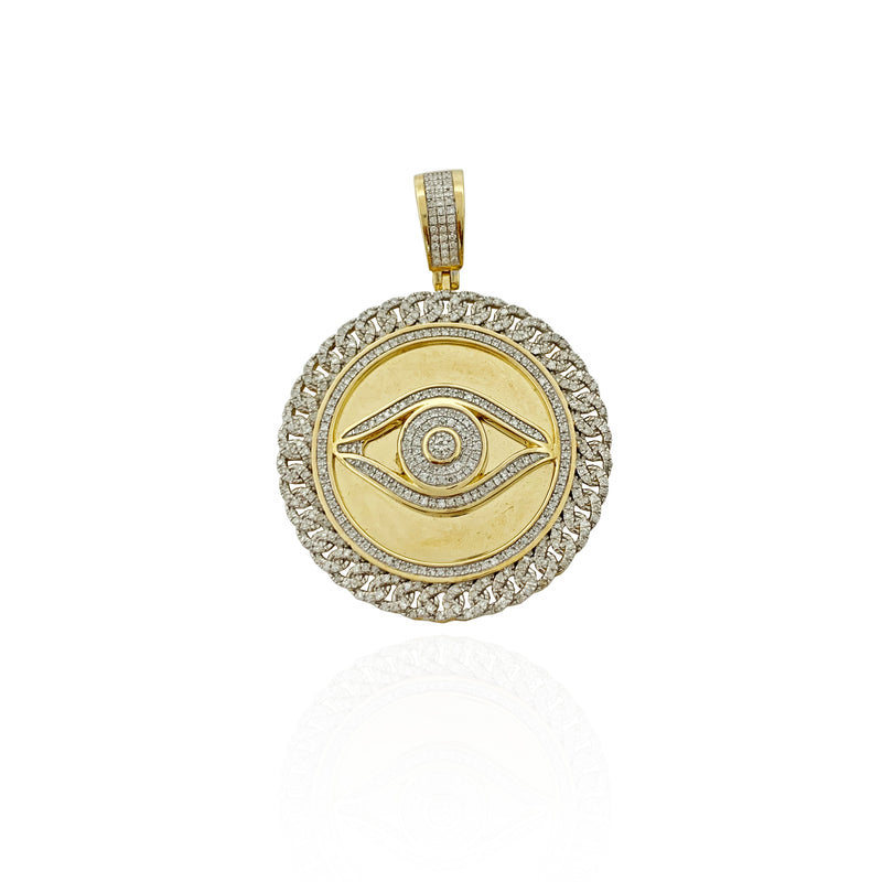 Diamond Egyptian Eye Cuban Link Pendant (10K).