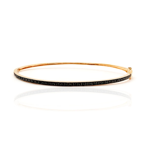 Black Stones Rose Gold CZ Bangle Bracelet (14K)