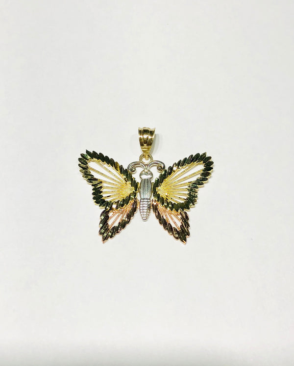 Butterfly Tricolor Diamond Cut Pendant (14K)