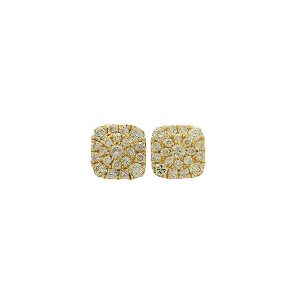 Diamond Cluster Square Stud Earrings (14K)