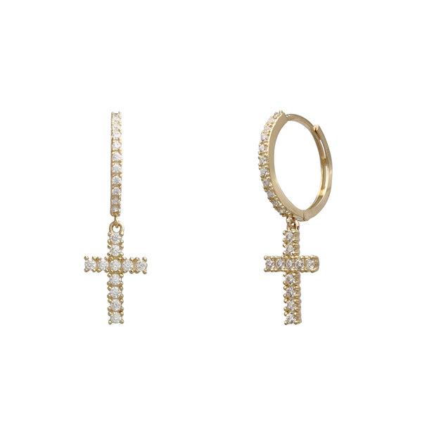 Zirconia Cross Huggie Earrings (14K)