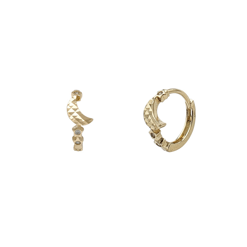 Zirconia Crescent Moon & Stars Huggie Earrings (14K)