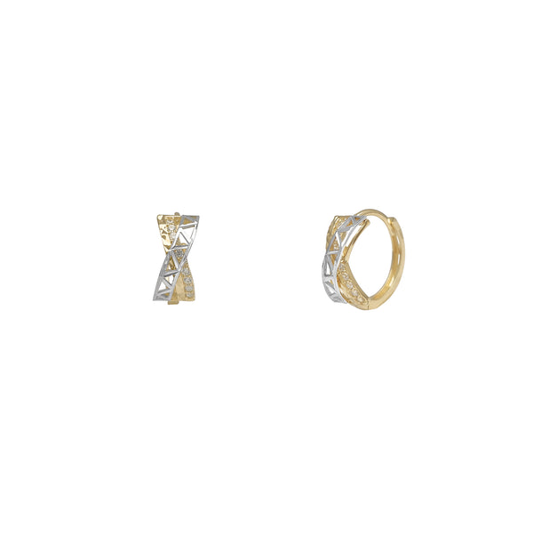 Zirconia Two-Tone Huggie Earrings (14K)