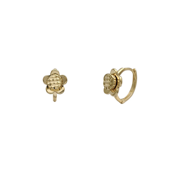 Textured Flower Huggie Earrings (14K)