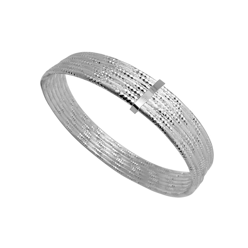 Diamond-Cut Faceted Semanario Bangle Bracelet (Silver)