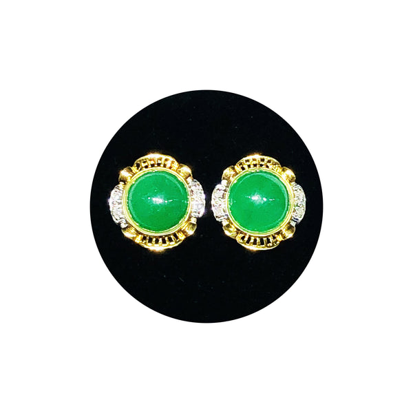 Cabochon Jade Earring (14K)