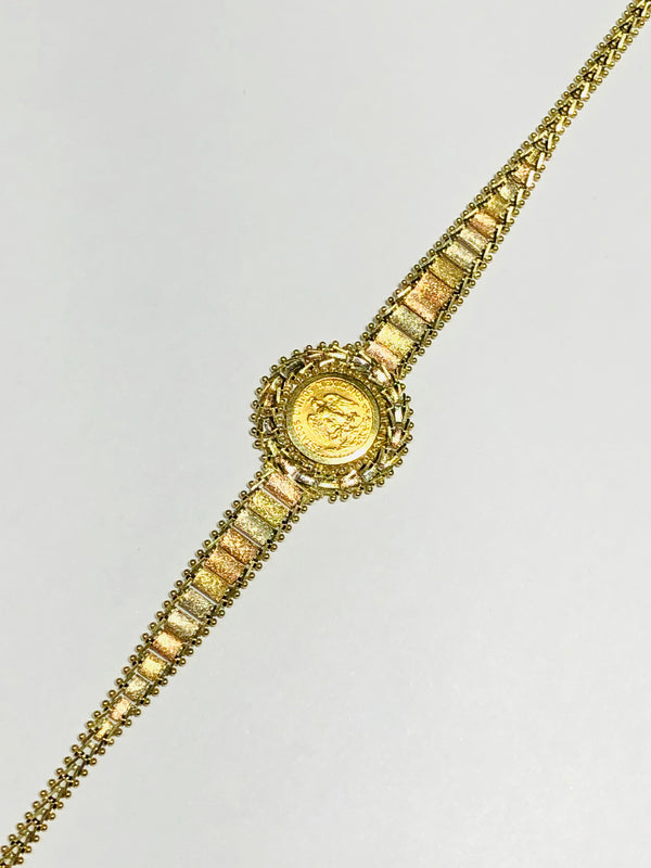 Dos Pesos Coin Tri-Color Bracelet (14K)