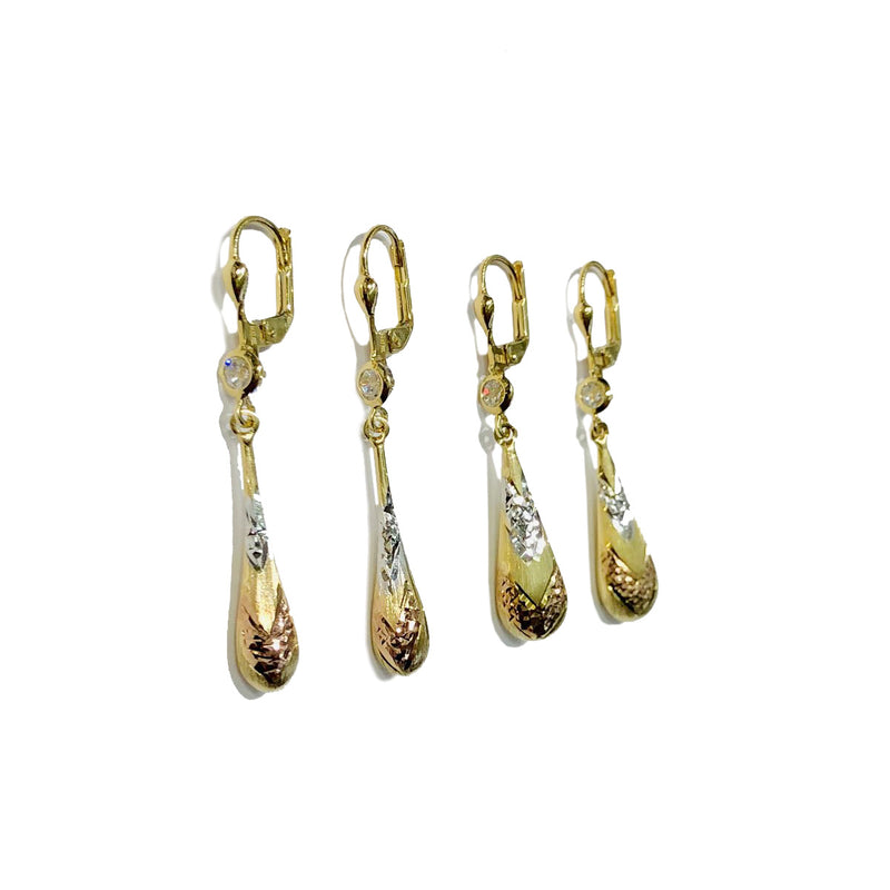 Tri-Color Dangling Earring (14K)