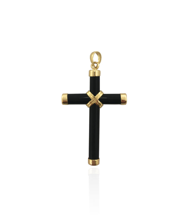 Black Onyx Cross Pendant (14K)