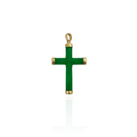 Bezeled Jade Cross Pendant (14K)