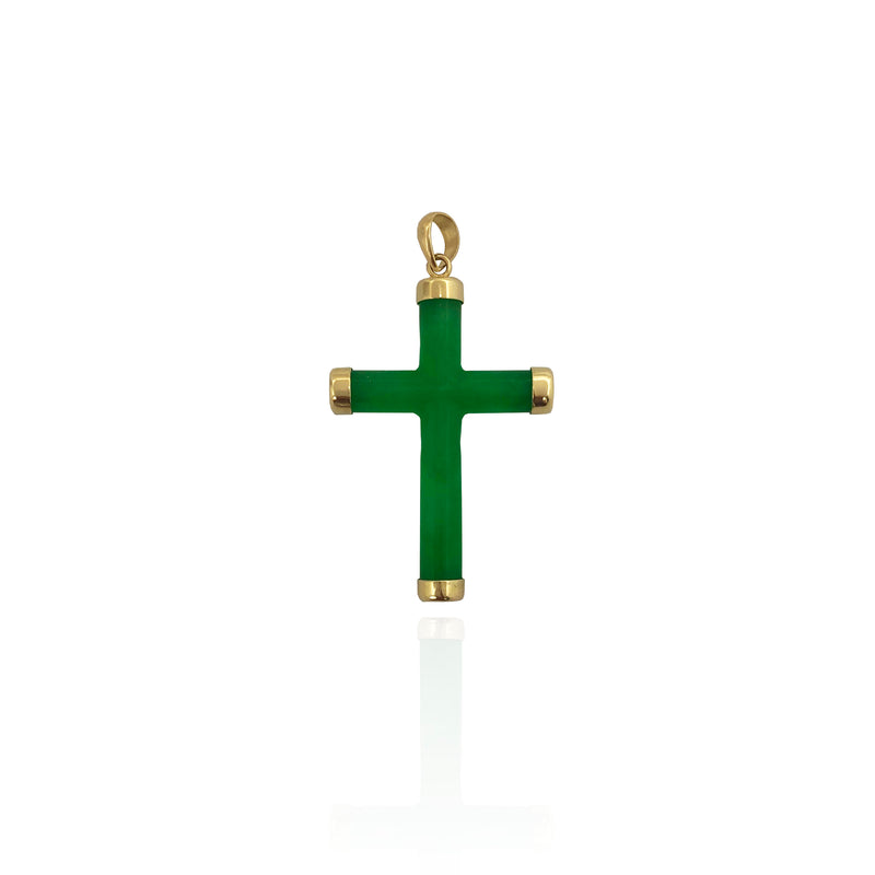 Bezeled Jade Cross Pendant (14K)