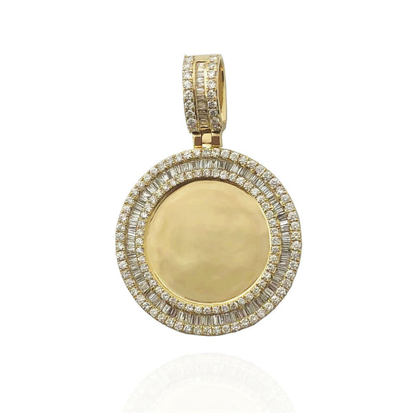 Baguette & Round Diamond Round Memorial Picture Pendant (14K)