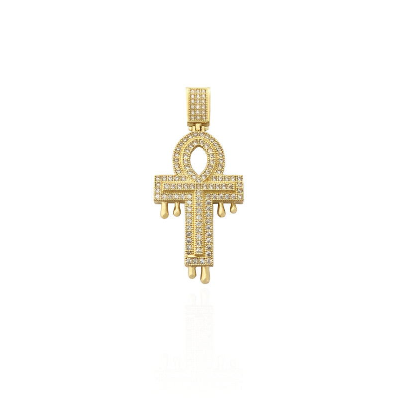 Dripping Ankh Cross CZ Pendant (14K)