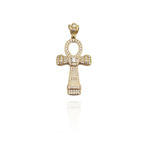 Iced-Out Heartstone Ankh CZ Pendant (14K)