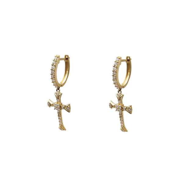 Iced-Out Cross Huggie Earrings (14K) Popular Jewelry New York