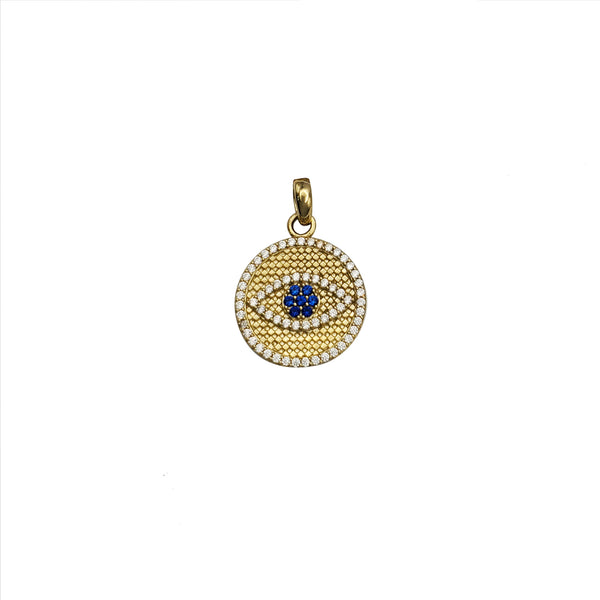 Stoneset Ornate Evil Eye Circle Pendant (10K)