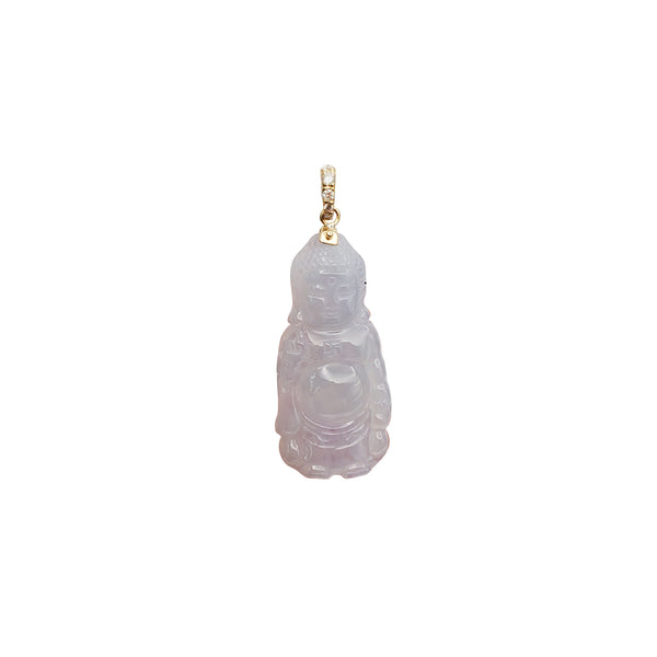 Diamond Jade Buddha Pendant (14K)