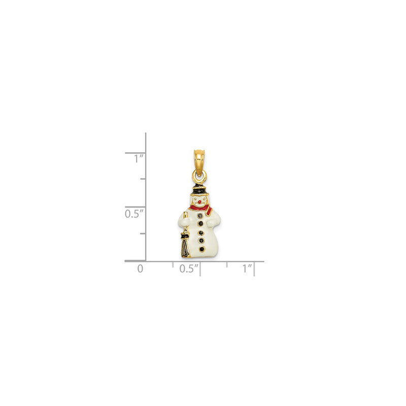 3-D Enamel Snowman Black Broom Pendant (14K)