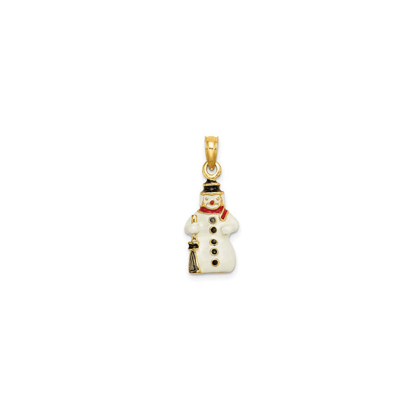 3-D Enamel Snowman Black Broom Pendant (14K)