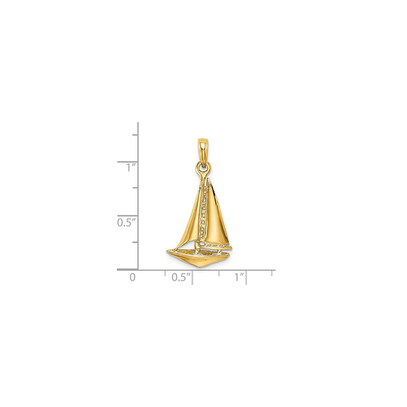 3-D Glossy Sailboat Pendant (14K)