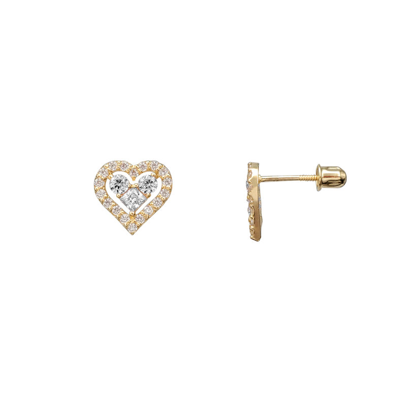 Kids 14K Gold-plated Heart Earrings With CZ With Screw Backs for