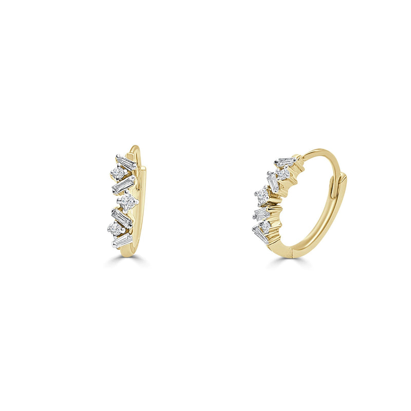 Diamond Baguettes & Round Huggie Earrings (14K)