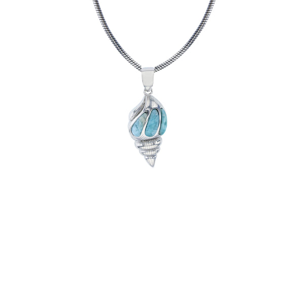 Larimar Seashell Snake Necklace (Silver)