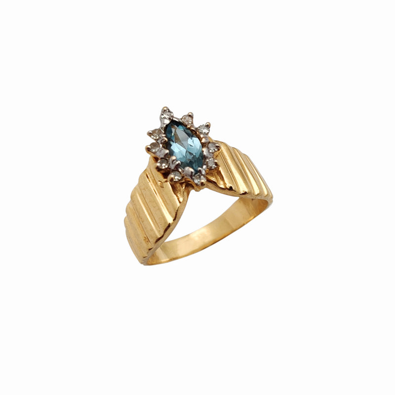 Light Blue Halo Marquise Chevron Ring (14K) Popular Jewelry New York