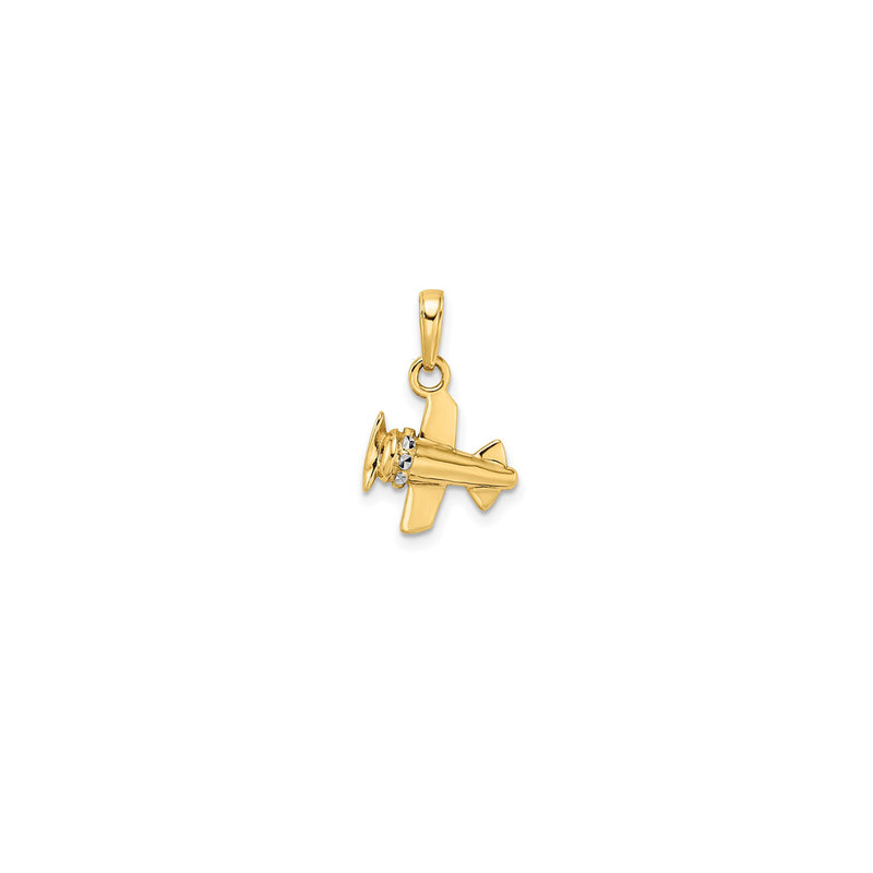 3-D Two Tone Diamond-Cuts Airplane Pendant (14K)