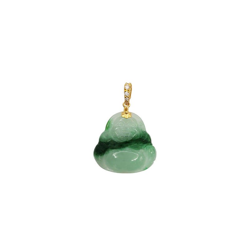 Diamond Bail Mix Green Jade Buddha Pendant (14K)