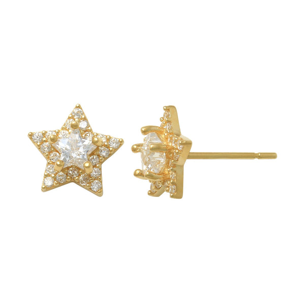 Zirconia Cluster Star Stud Earrings (14K)