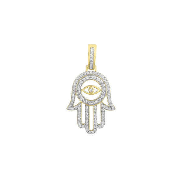 Diamond Evil Eye Hamsa Hand Pendant (14K)