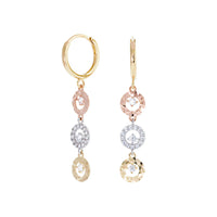 Zirconia Tricolor Dangling Hoops Huggie Earrings (14K)