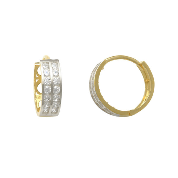 Zirconia 2-Row Huggie Earrings (14K)