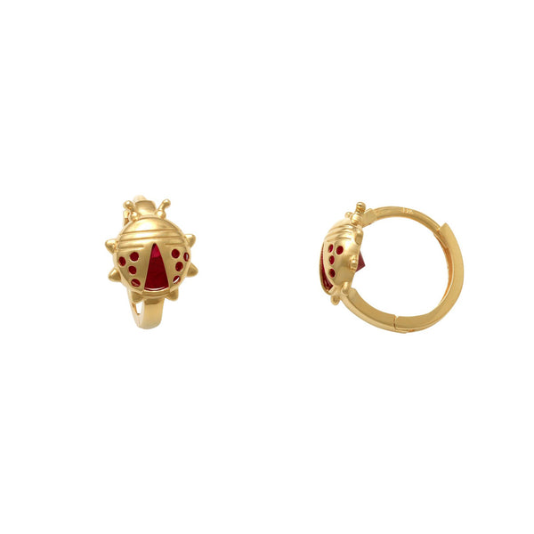 Zirconia Ladybug Huggie Earrings (14K)