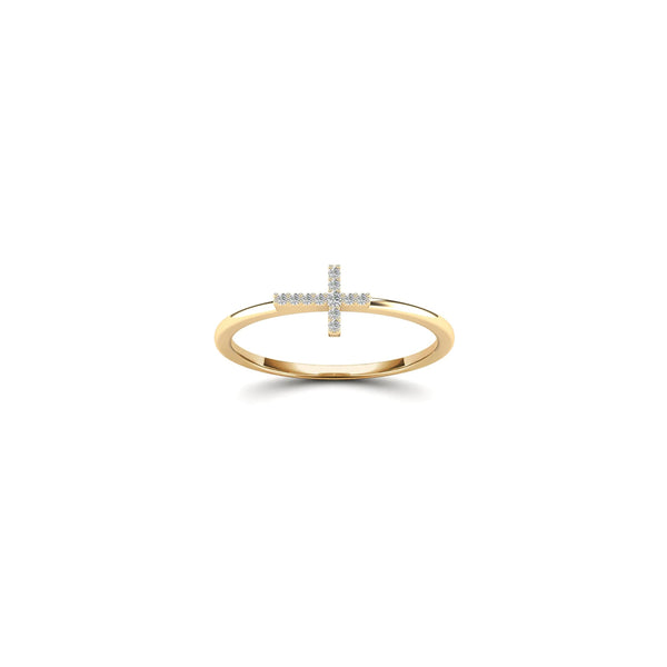 Diamond Sideways Cross Ring (14K)