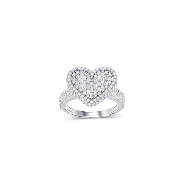 Diamond Icy Baguettes & Round Heart Ring (14K)