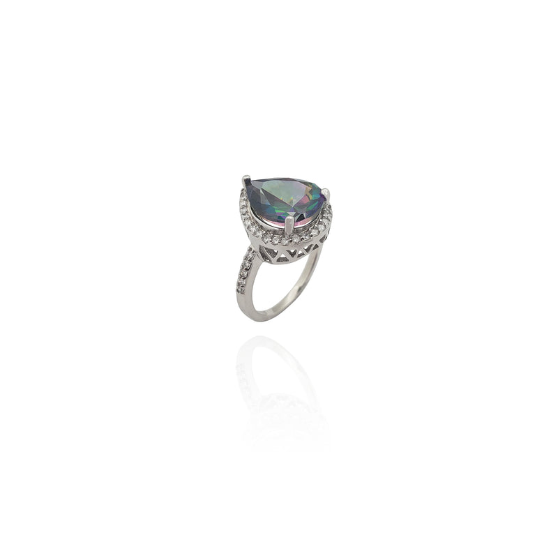 Mystic Fire Pearl Cut Halo Ring (Silver) New York Popular Jewelry