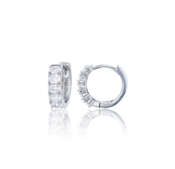 Oval Frontal Huggie Earrings (Silver)