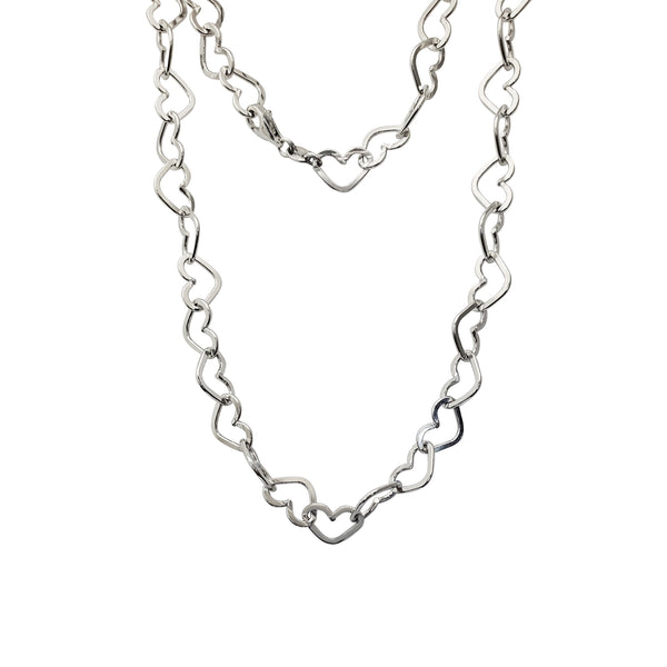 Outlined Hearts Link Necklace (Silver)