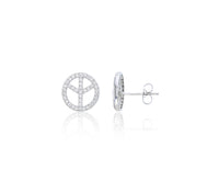 Pave Peace Sign CZ Stud Earring (Silver)