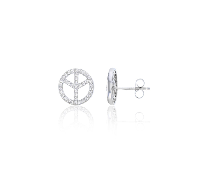 Pave Peace Sign CZ Stud Earring (Silver)